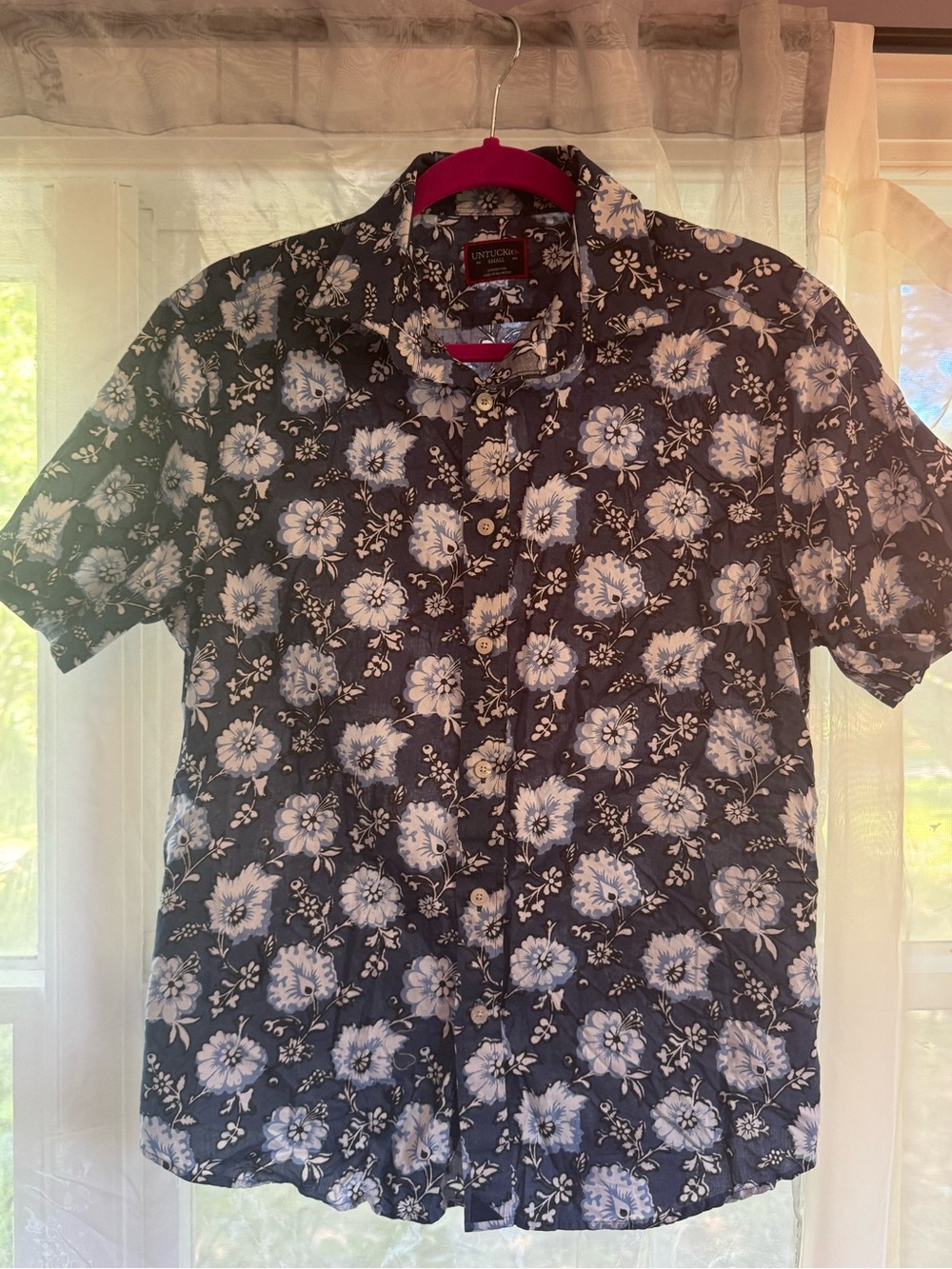 UNTUCKit Short Sleeve Blue Hawaiian 100% Cotton Button Down Shirt